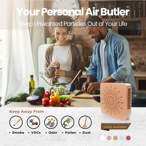4-in-1 Portable Air Purifier with HEPA Filter, Aromatherapy Diffuser, Ionizer, Mini Fan – USB Desktop Air Cleaner for Home, Office, Baby, Pets and travel (Warm Beige)