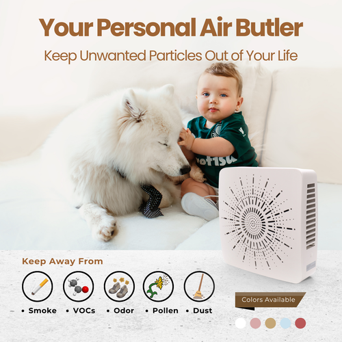 4-in-1 Portable Air Purifier with HEPA Filter, Aromatherapy Diffuser, Ionizer, Mini Fan – USB Desktop Air Cleaner for Home, Office, Baby, Pets and travel – Compact by EBTminibot (Classic White)