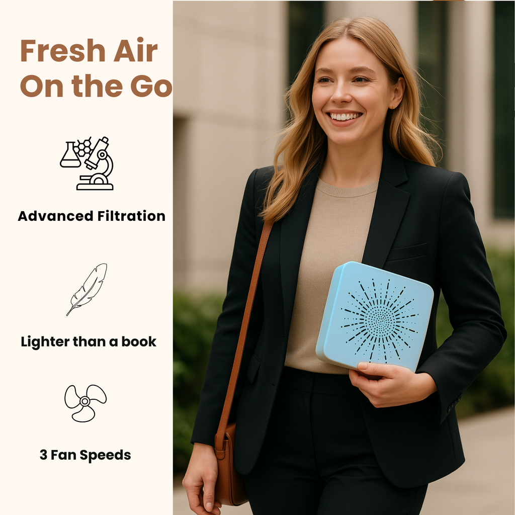 4-in-1 Portable Air Purifier with HEPA Filter, Aromatherapy Diffuser, Ionizer, Mini Fan – USB Desktop Air Cleaner for Home, Office, Baby, Pets and travel (Mist Blue)
