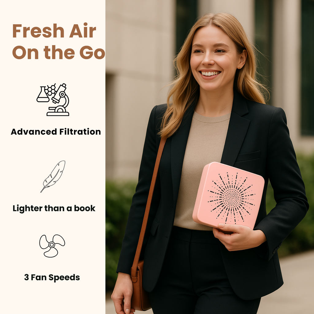 4-in-1 Portable Air Purifier with HEPA Filter, Aromatherapy Diffuser, Ionizer, Mini Fan – USB Desktop Air Cleaner for Home, Office, Baby, Pets and travel （Blush Pink）