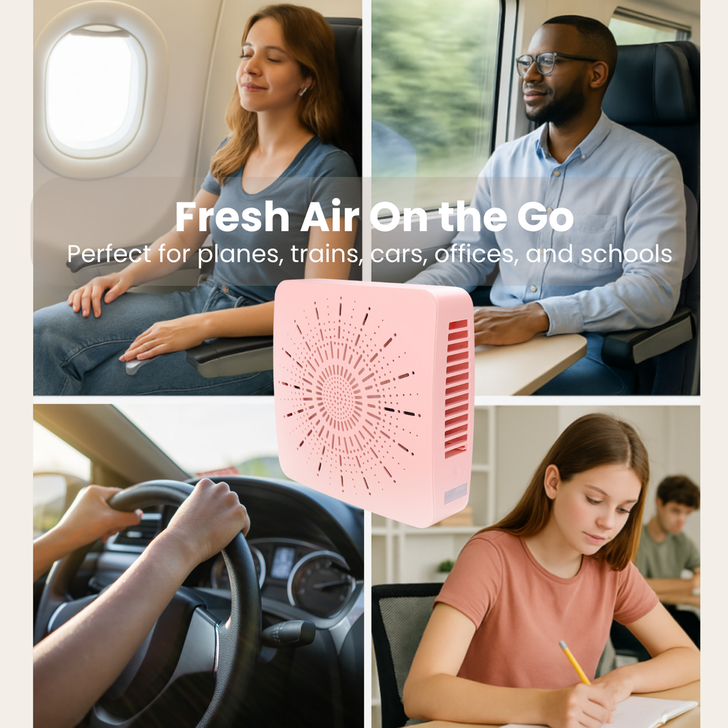 4-in-1 Portable Air Purifier with HEPA Filter, Aromatherapy Diffuser, Ionizer, Mini Fan – USB Desktop Air Cleaner for Home, Office, Baby, Pets and travel （Blush Pink）