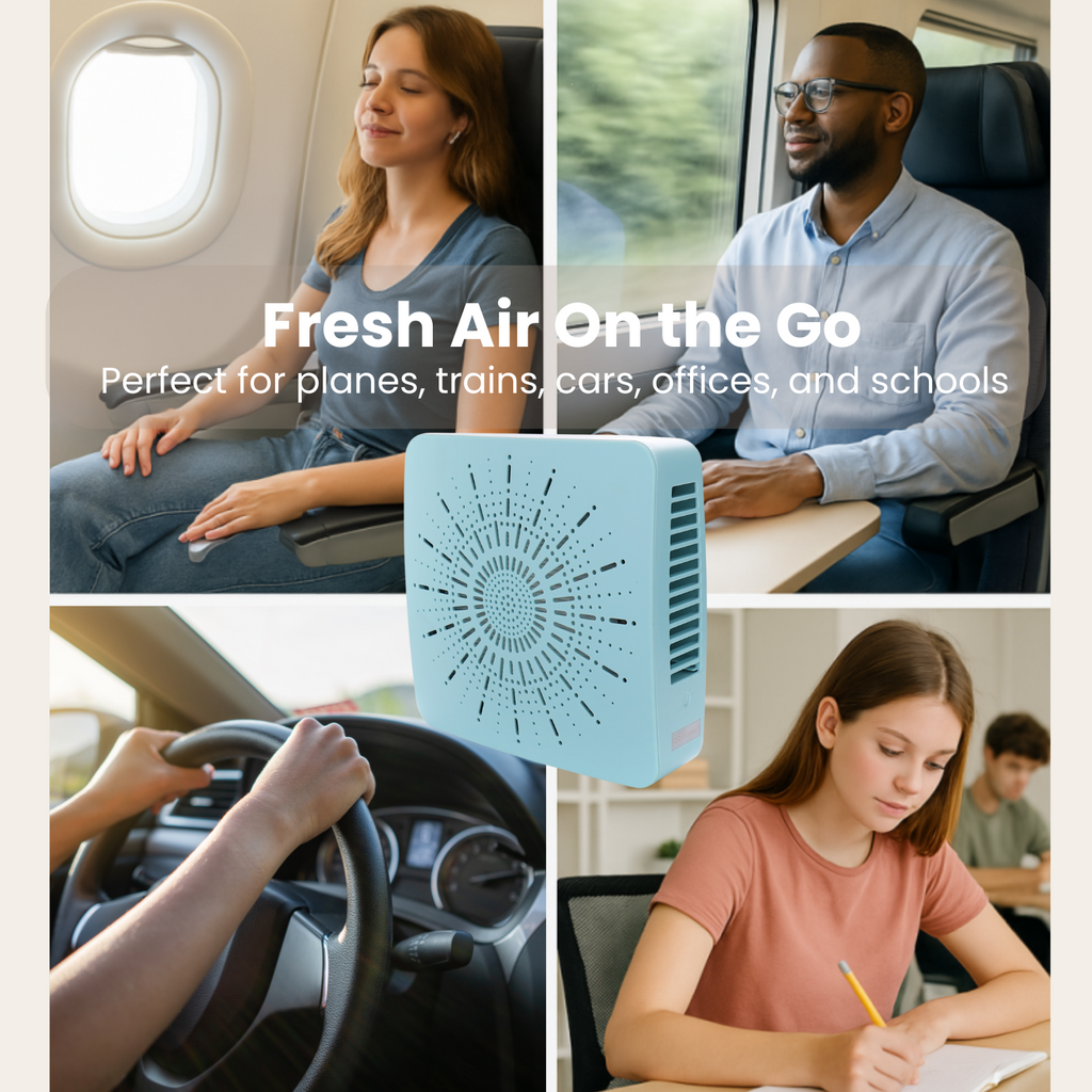 4-in-1 Portable Air Purifier with HEPA Filter, Aromatherapy Diffuser, Ionizer, Mini Fan – USB Desktop Air Cleaner for Home, Office, Baby, Pets and travel (Mist Blue)